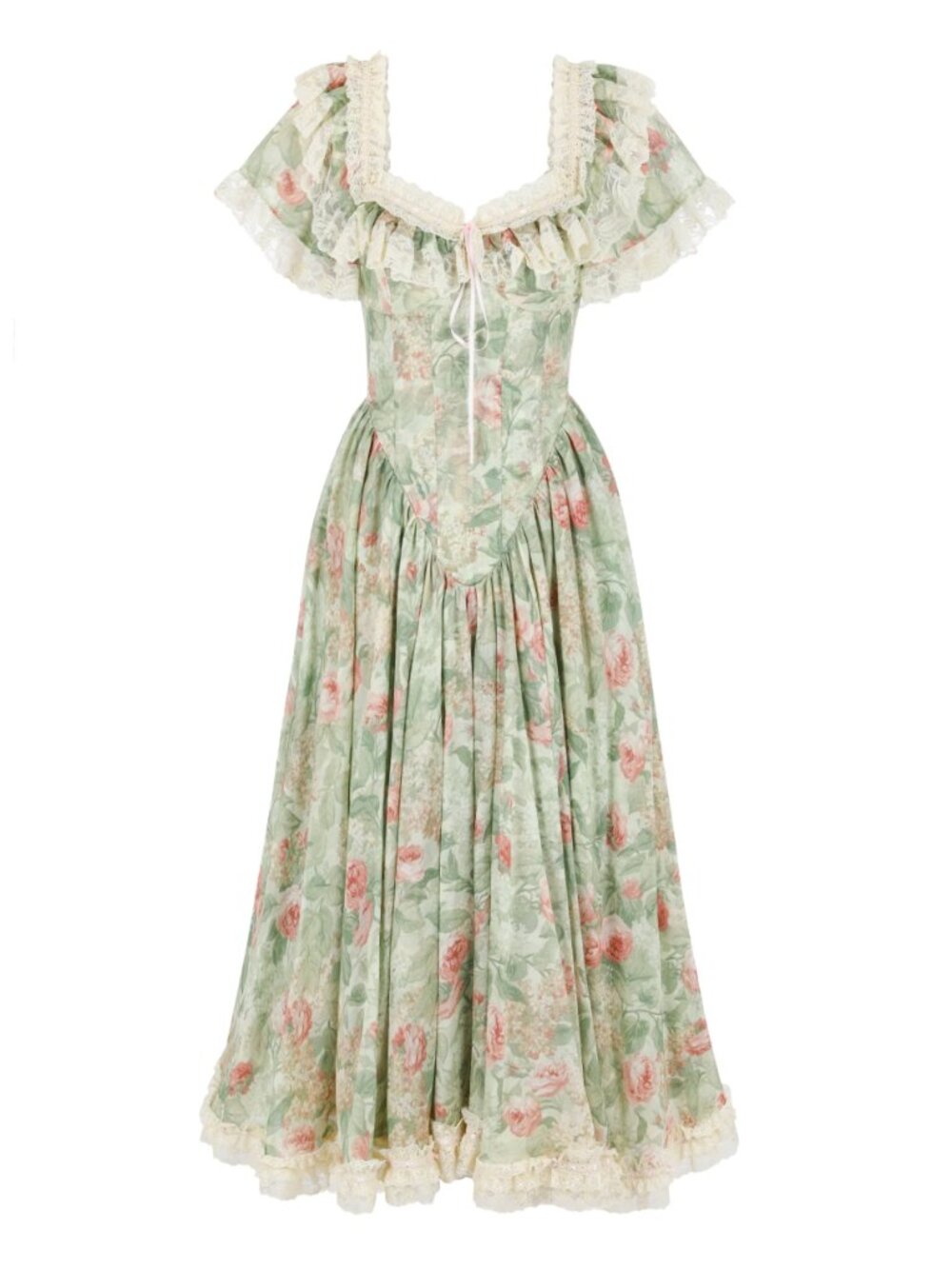 BEST Selkie The Kindred Spirit Cupid Midi Dress Green Cream Floral - Picture 12 of 13